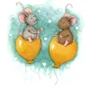 Anillustration Ansichtkaart Muisjes op gele ballonnen liefde