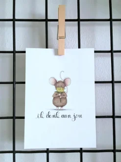 Anillustration Ansichtkaart Muis ik denk aan jou