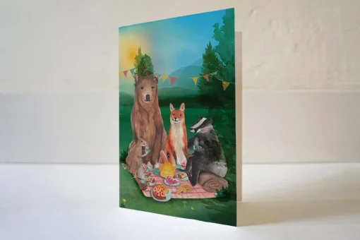 Lotte Drouen Wenskaart Picknicken met Bosdieren