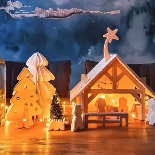 lovelties Kerststal met 12 Figuurtjes Hout
