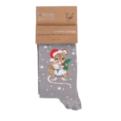 Wrendale Designs Kerstsokken Muis Christmouse Grijs